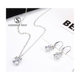 Earrings Necklace Fashion Owl Flower Slippers Pendant Chain Necklece Earring Set For Girl Gold Sier Zircon Dangle Wedding Jewelryy Dh0Rf