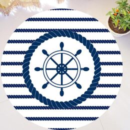 Carpets Chic Nautical Stripes Wheel Anchor Rope Print Round Rug For Living Room Kids Navy Blue Marine Area Mat Home DecorCarpets