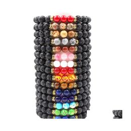 Charm Bracelets 7 Chakra Men Bangle Black Lava Stone Beaded Bracelet For Women Jewellery Christmas Gift G110S Z Drop Delivery Dhzjp