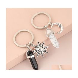 Arts And Crafts Natural Opal Stone Keychain Women Hexagonal Column Key Chains With Sun Moon Jewellery Couple Friends Drop Delivery Home Dhpci