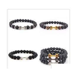 Arts And Crafts Lava Stone Sier Gold Dumbbell Bead Bracelet Diy Essential Oil Diffuser For Women Men Jewellery Drop Delivery Home Garde Dhcgk