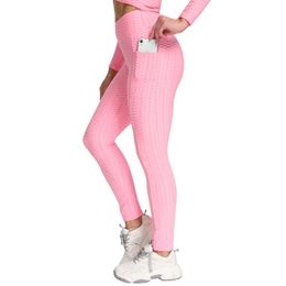 Women's Leggings Yoga Pants Fitness Sports Slim Breathable Bottom Pocket Jacquard Bubble Comfortable Wild 2023 Female Models Wn