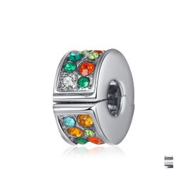 Silver Plated Sier Bracelet Colourf Crystal Charms Stopper Beads Spacer Elegant Bead Clip Locks Fit European Charm Bracelets Jewellery Dhnom