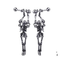 Party Favour Retro Skeleton Earrings Fashion Titanium Steel Designer Stud Stainless Skl Head Trendy Unisex Drop Delivery Home Garden Dhkz8