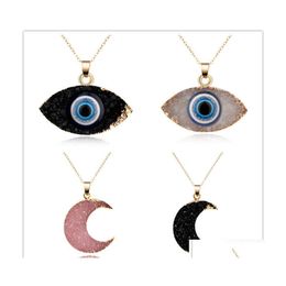 Arts And Crafts Simple Moon Evil Eye Druzy Drusy Pendant Necklace Women Resin Handmade Clavicel Chains Necklaces For Female Christma Dhoum