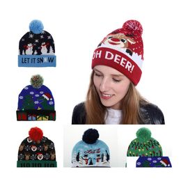 Beanie/Skull Caps Christmas Womens Knit Hat Wool Ball Beanies Cap Led Light Lady Knitted Warm Crochet Hats Drop Delivery Fashion Acc Dh41T