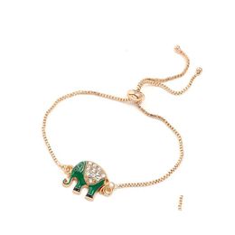 Charm Bracelets Fashion Jewellery Retro Adjustable Bracelet Cartoon Drop Glaze Elephant Pendant Delivery Dhva0