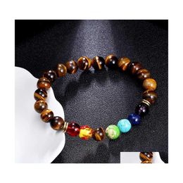 Beaded Strands 5 Style Beaded Bracelet Tiger Eyes Brown Blue Stone 7 Chakra Healing Nce Beads Yoga Life Energy Jewelry For Men Wome Dhoea