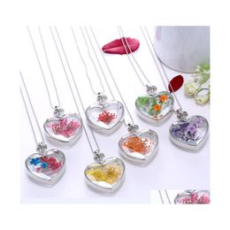 Pendant Necklaces Fashion Dried Flowers Plant Specimen Bottle Glass Love Heart Pendants For Women Locket Party Jewellery Drop Delivery Dhth2