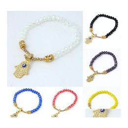 Charm Bracelets Fashion 6Mm Glass Bead Chain Female Crystal Hand Of Fatima For Women Buddhashand Bangle Diy Jewellery Drop Delivery Dhnsu