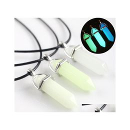 Pendant Necklaces Glow In The Dark Natural Stone Necklace For Women Quartz Healing Crystal Point Hexagonal Rope Chains Men S Fashion Dhm9J