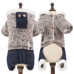 Dog Apparel 2023 Winter Pet Clothes For Small Dogs Thickened Warm Chihuahua Fleece Jumpsuit Knitted Tops Demin Pants Rompers