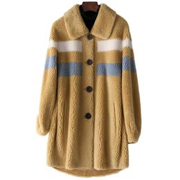 Women's Fur & Faux Autumn Winter Women Clothes 2023 Korean Vintage Tops Real Coat Female Wool Jacket Suede Lining Manteau Femme ZT4215