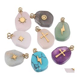 Arts And Crafts Natural Stone Stainless Steel Gold Charms Pendants White Pink Quartz Pendant Diy Earring Necklaces Jewelry Making Dr Dhn5W