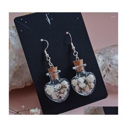 Dangle Chandelier Earrings Soft Bloom Variant Gypsophila Dried Flowers Heart Glass Bottle Charm Gift For Her Drop Delivery Jewellery Dhjad