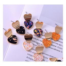 Dangle Chandelier Fashion Jewellery Double Love Heart Earrings For Women Mticolor Paste Rainbow Colour Glitter Light Surface Stud Dro Dh4Ln