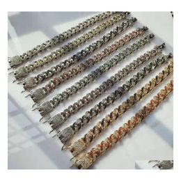 Link Chain Cuban Link Bracelet Hip Hops 12Mm Fl Rhineston Bangle Crystal Chunky Bracelets Q307Fz Drop Delivery Jewellery Dh3Ou