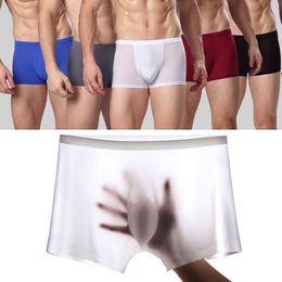 Underpants Ice Silk Men Underwear Ultra-thin Translucent Sexy Men's Panties Boxer Short Comfortable Breathable Cool Hombre 3XL