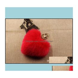 Key Rings Jewellery Fashion Faux Rex Rabbit Fur Pom Heart Chain Woman Bag Charms Man Trinket Car Keychain Women Ring Keyring Drop Deliv Dhi3H