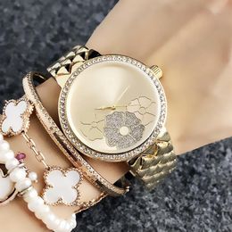 Fashion Flower design Brand Watches women Girl Metal steel band Quartz Wrist Watch M70276i