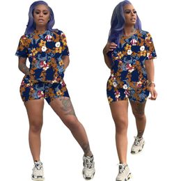 Women's Tracksuits Summer Fashion Beach Style Street Wear Suit Cotton Printed Short-sleeved Shorts Two-piece Female