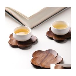 Mats Pads Walnut Wood Coasters Placemats Decor Petal Heat Resistant Drink Mat Home Table Tea Coffee Cup Pad Japanese Style Househo Dhxjs