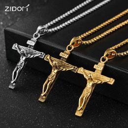 Pendant Necklaces 2023 Gold Silver Color Stainless Steel Men Hiphop INRI Cross Jesus Fashion Vintage Necklace Male Jewelry Gift