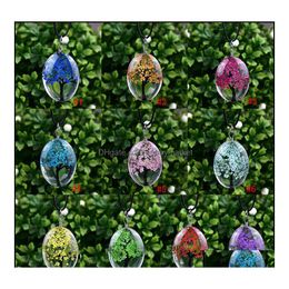 Pendant Necklaces Pendants Jewellery Oval Tree Of Life Glass For Women Dried Flowers Specimen Leather Chain Fashion Gift Drop Delivery Dhvq4