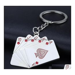 Key Rings Jewelry Red Black Royal Flush Poker Playing Card Ring Metal Keychain Bag Hanging Fashion Will And Sandy Drop Delivery 2021 Dh95B