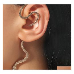 Ear Cuff Fashion Jewellery Single Piece No Hole Clip Earhook Retro Rhinstone Serpentine Snake Ears Hang Personality Earrings Drop Deliv Dhwfk