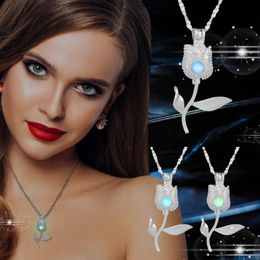 Chains Women Luminous Necklaces Glow In The Dark Flying Dragon Stone Cage Pendant Necklace For Ladies Fashion Jewelry AccessoriesChains