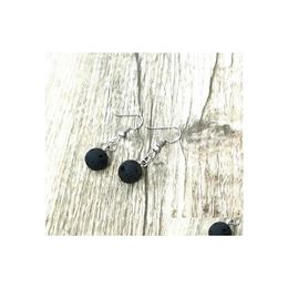 Arts And Crafts Black Lava Stone Long Tassel Earrings Necklace Diy Aromatherapy Essential Oil Diffuser Dangle Earings Jewellery Women Dh2Cq