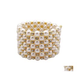 Tennis Elastic Beautif Bracelets Woman Crystal Pearl Bangles Gold Sier Colour Luxury Rhinestone Wedding Jewellery Gifts Drop Delivery Ottwv