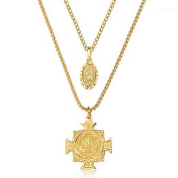 Chains Fashion 2pcs Separated Pendant Necklace For Men Women Box Curb Chain Cross Jesus Virgin Mary Charms Religion Jewellery DS151