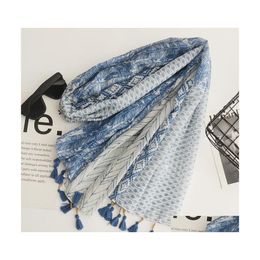 Scarves Bohemian Fashion Spring Summer Women Slik Scarf Sunsn Cotton And Linen Big Gauze Shawl Soft Beach Shawls Florals Feather Geo Dhbuk