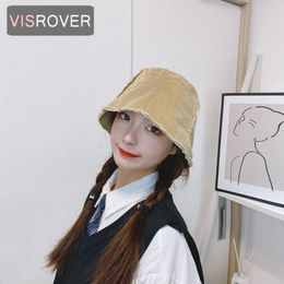 Wide Brim Hats VISROVER 5 Colorway Solid Bucket Hat Beige Cotton Caps Grey Hip Hop For Women Summer Cap Lace Beach Sun Fishman Gift