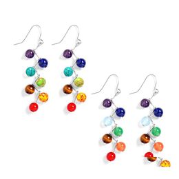 Arts And Crafts Natural Stone 7 Chakra Healing Beads Hanging Earrings Yoga Meditation Tassel Colour Beaded Pending Earring For Women Dhmrm