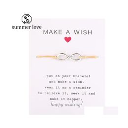 Link Chain Make A Wish Card Bracelet Simple Elegant Wax Rope Adjustable Mtishapes Pendant Woven Bracelets For Women Girls Gift Drop Dhpiz