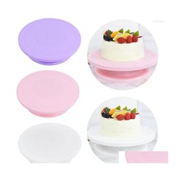Baking Pastry Tools Diy Cake Turntable Stand Cream Decoration Accessories Pink/Purple/White Antiskid Round Table Kitchen 1Pcs Drop Dho3V