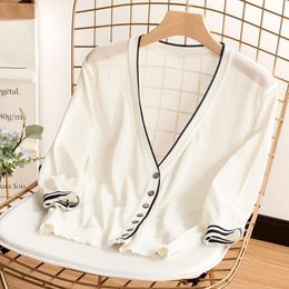 Women's Knits & Tees Knitting Cardigan Women Coat Casual Fashion V-Neck Tops Three Quarter Sleeve Sweater Top 229Women's