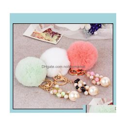 Key Rings Jewellery Creative Fur Ball Ornament Ring Women Chain Fashion Pearl Keychain Womens Bag Pendant Drop Delivery 2021 Jelhx Dhmyq