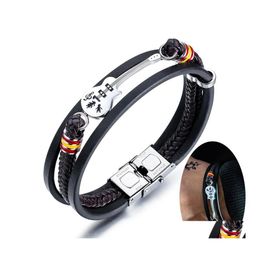 Charm Bracelets Stainless Steel Mini Guitar Leather For Men Punk Personalised Genuine Rope Bangle Music Fashion Jewellery Gift Drop Del Otx5U