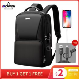 Backpack BOPAI Waterproof Black Computer Bag Increased Large Capacity Fit For 15.6 Inches Laptop