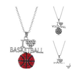 Pendant Necklaces I Love Basketball Volleyball Football For Women Crystal Ball Shape Rugby Chains Fashion Sports Lover Jewellery Gift Otyrv