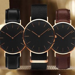Designer Mens Watch d&w Women Fashion Watches Daniel's Black Dial Leather Strap Clock 40mm 36mm montres homme297d