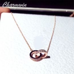 Pendant Necklaces Fashion Short Necklace For Women Rhinestone Circle Clavicle Rose Gold Color
