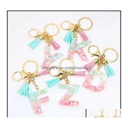 Key Rings Jewellery Gold Gradient Colour Resin Letter Az Keychain For Women Handbag Backpack Pendant Fashion Car Cute Gift Ring Drop Del Dhahp