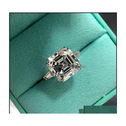 Wedding Rings Original 925 Sier Square Ring Asscher Cut Simated Diamond Engagement Cocktail Women Topaz Finger Fine Jewellery Drop Deli Dhklh