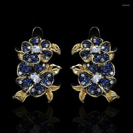 Stud Earrings Style Two Tone Black Gold Flower Ladies Elegant Wedding Engagement Vintage Fashion JewelryStud Effi22