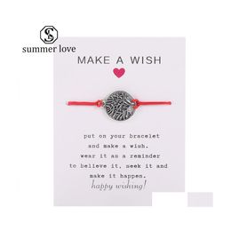 Link Chain Make A Wish Card Bracelet Simple Elegant Wax Rope Adjustable Mtishapes Pendant Woven Bracelets For Women Girls Gift Drop Dhjwx
